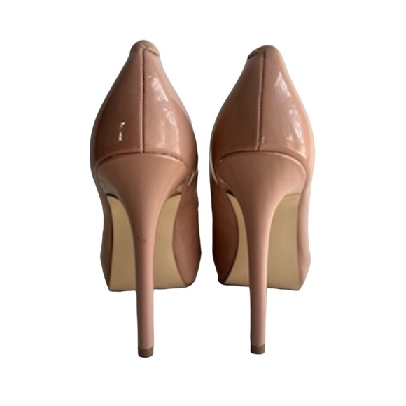 GUESS Pink Shiny Patent Leather 4.5” Open Toe Pump Size 8M - Picture 3 of 5